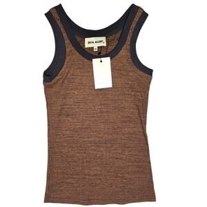 Julia Allert Ribbed Tank Brown Gray Trim Stretch Fitted NWT XS